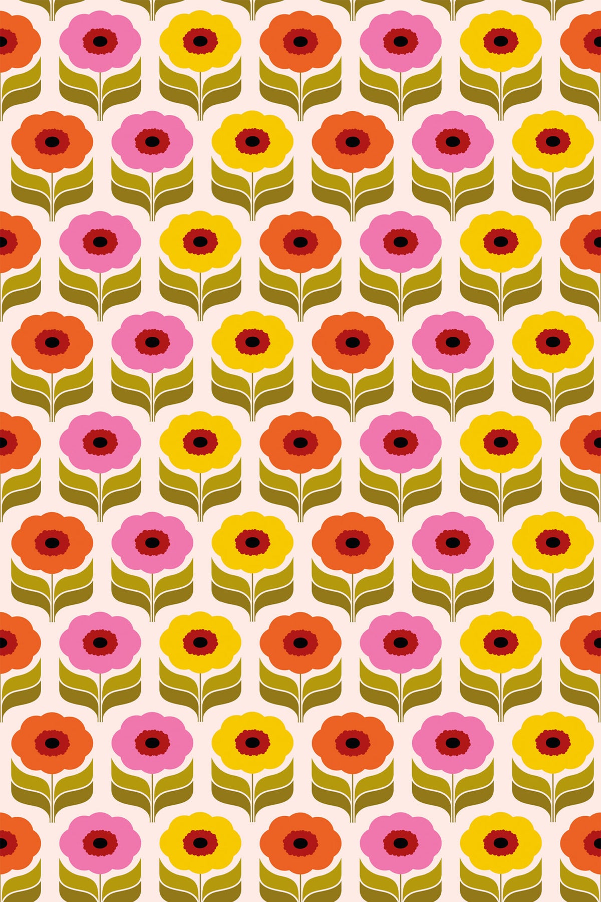Papel de parede floral retro rosa e amarelo — imagem 2