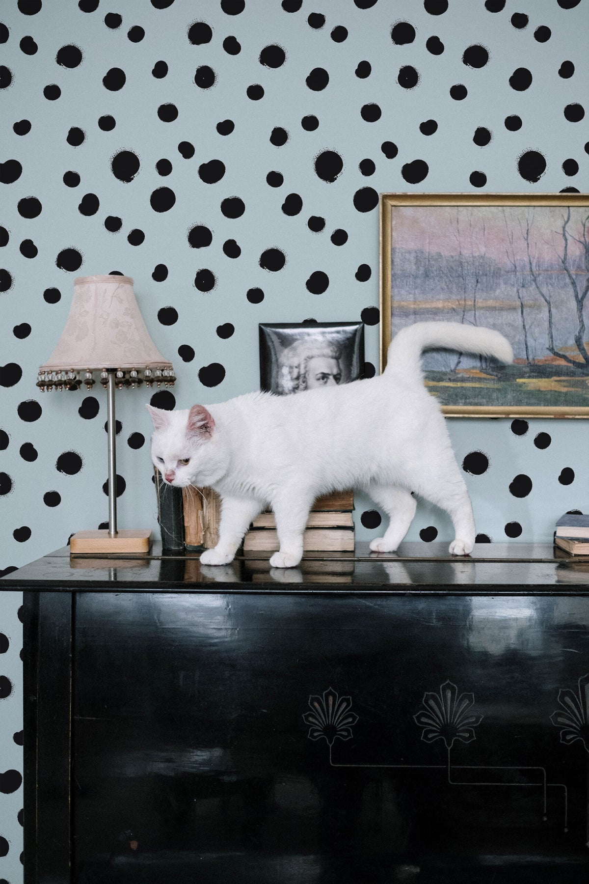Papel de parede bolinhas azul e preto moderno — imagem 3