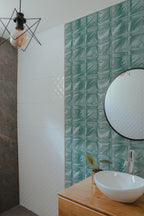 Papel de parede azul-petróleo estilo azulejo moderno — imagem 5