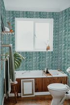 Papel de parede azul-petróleo estilo azulejo moderno — imagem 4