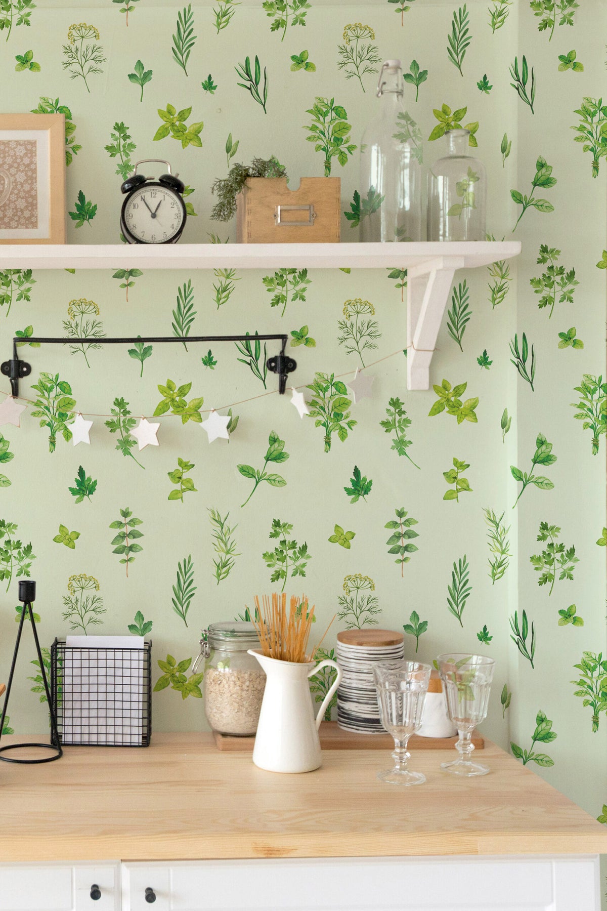 Papel de parede ervas silvestres verde suave
