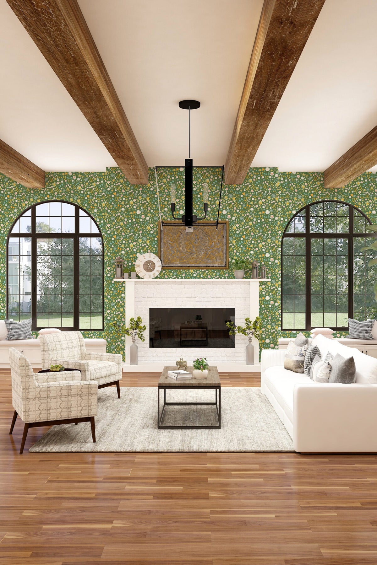 Papel de parede floral verde-oliva estilo jardim — imagem 3