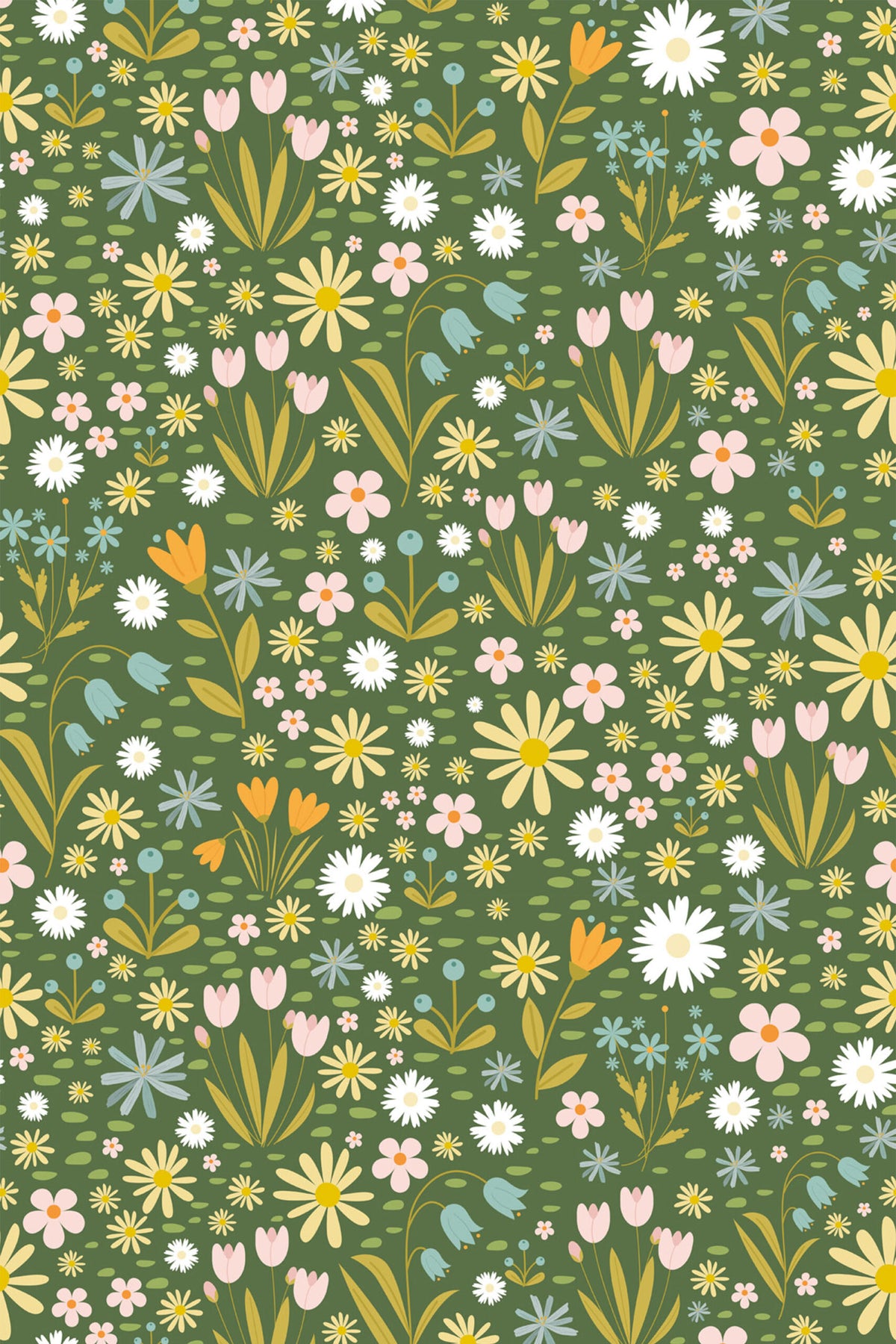 Papel de parede floral verde-oliva estilo jardim — imagem 2