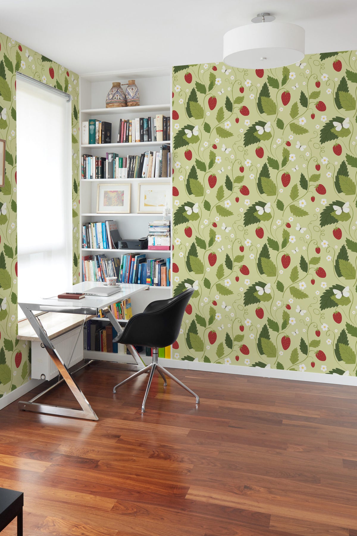 Papel de parede morangos verde whimsical