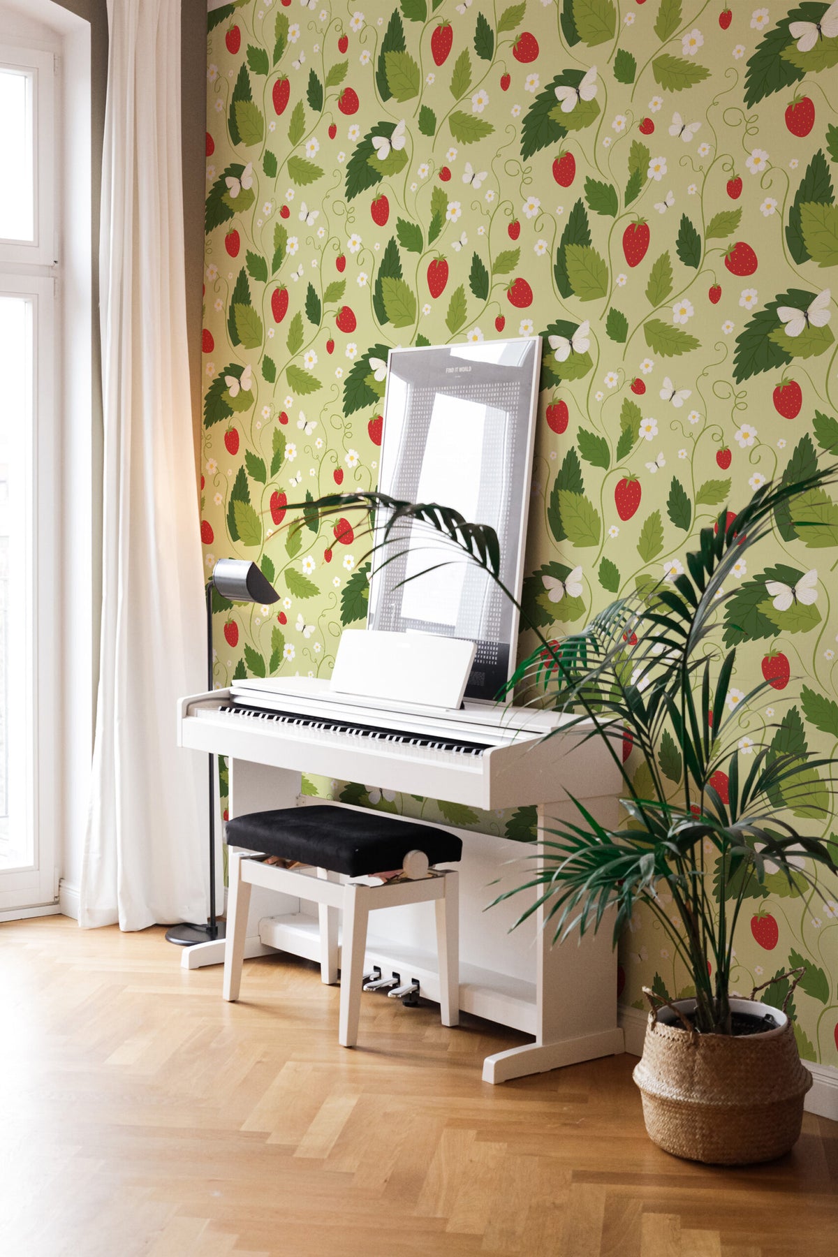 Papel de parede morangos verde whimsical — imagem 4
