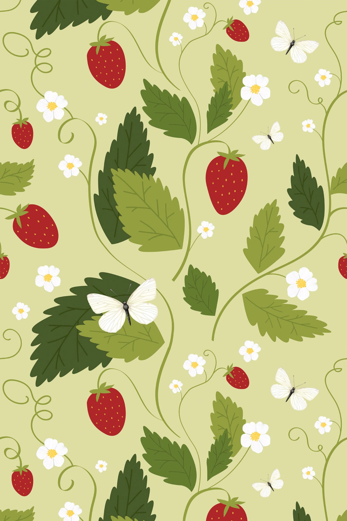 Papel de parede morangos verde whimsical — imagem 2