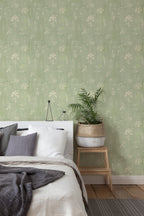 Papel de parede floral verde-sage delicado