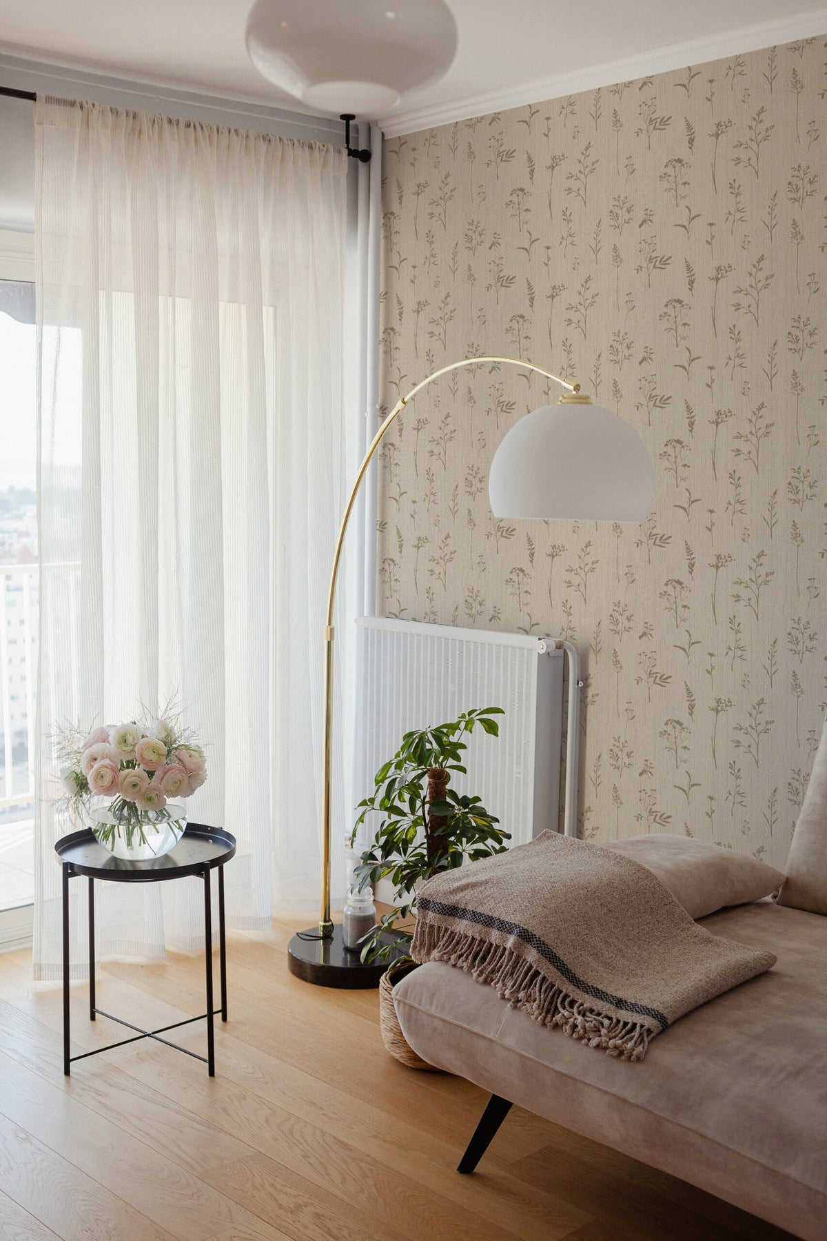 Papel de parede floral wildflower estilo natural bege