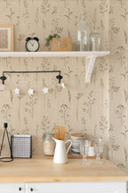 Papel de parede floral wildflower estilo natural bege — imagem 6