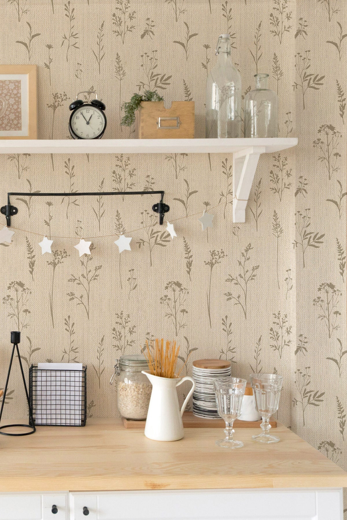 Papel de parede floral wildflower estilo natural bege — imagem 6