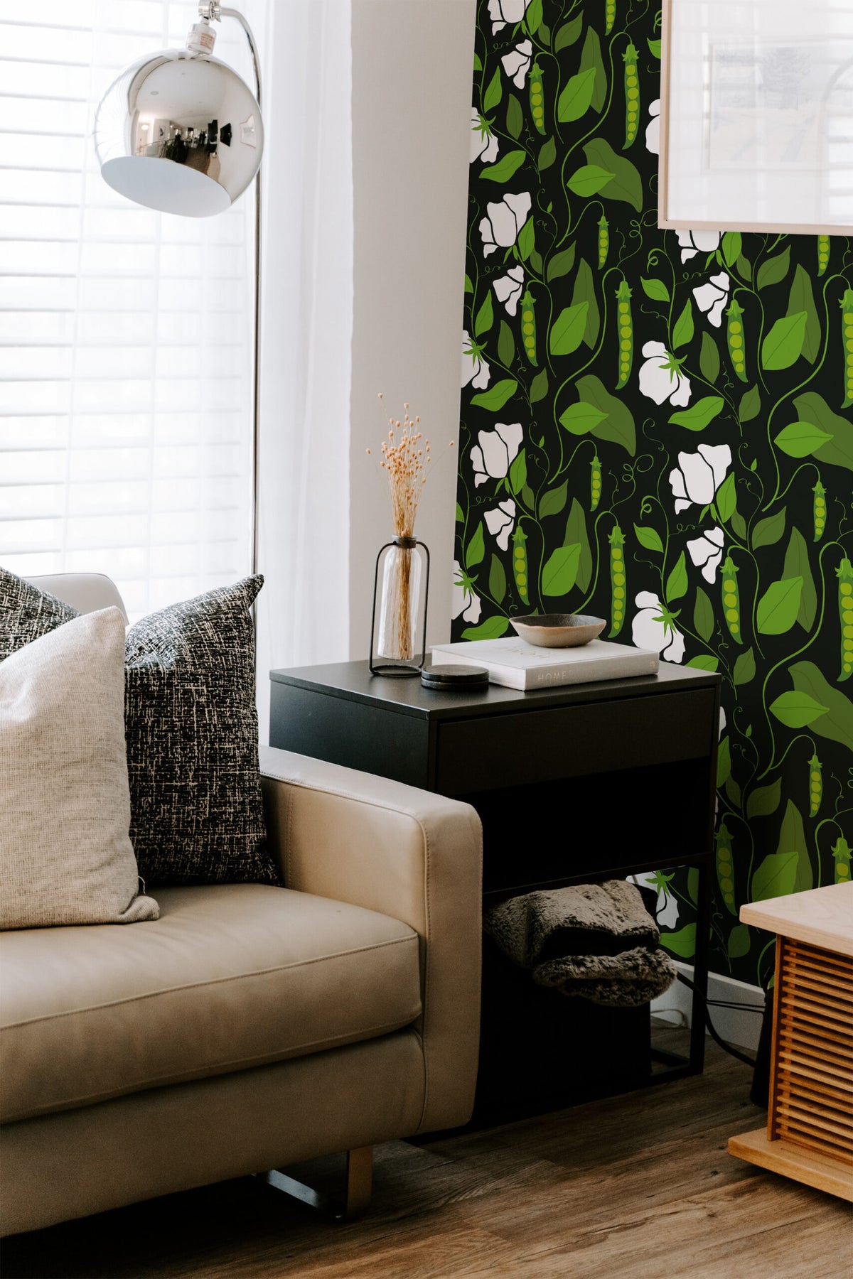 Papel de parede floral vagens verde e preto — imagem 5