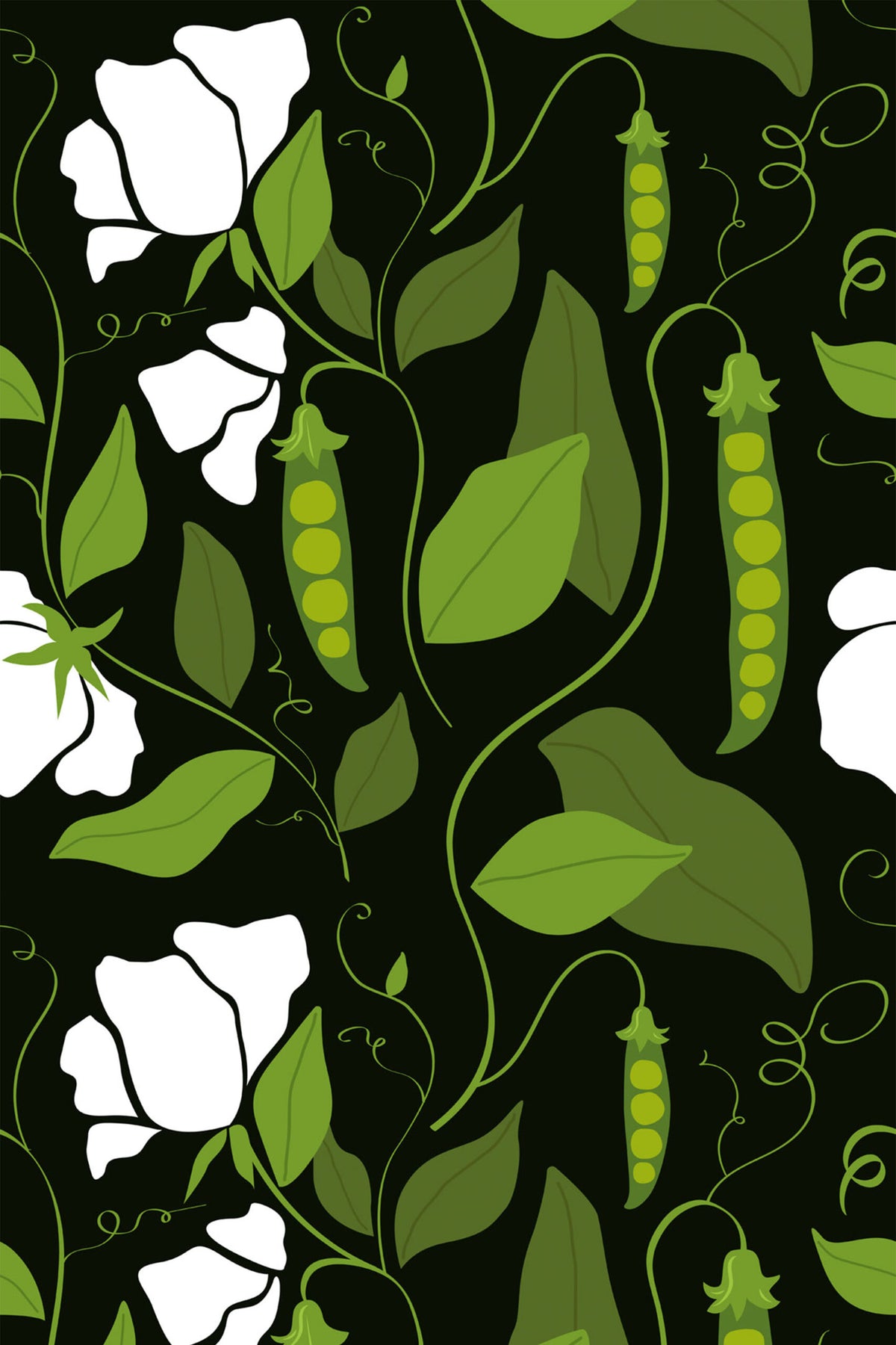 Papel de parede floral vagens verde e preto — imagem 2