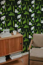 Papel de parede floral vagens verde e preto — imagem 3