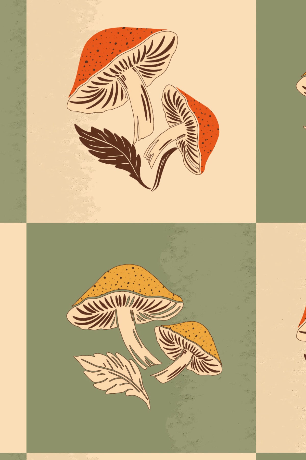 Papel de parede cogumelos xadrez verde-sálvia bege — imagem 2