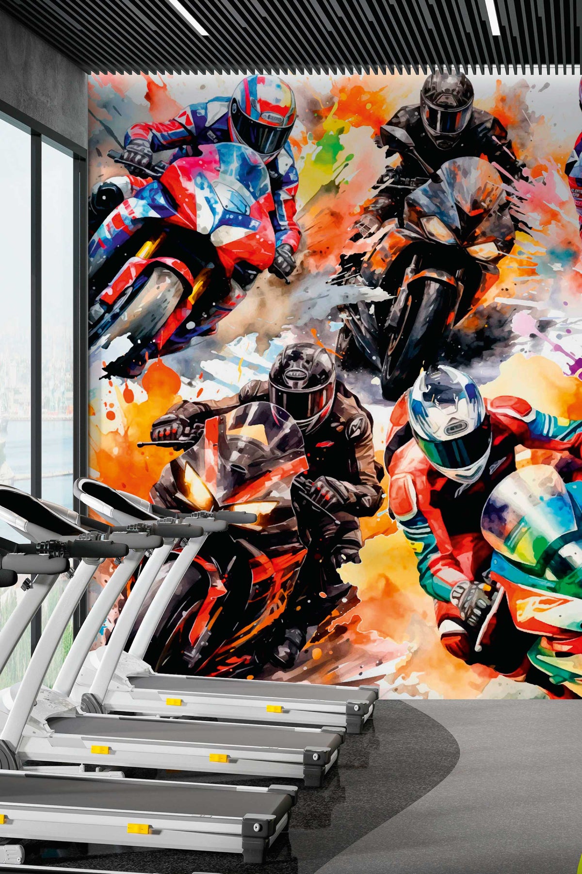 Mural de parede de motos corrida colorido