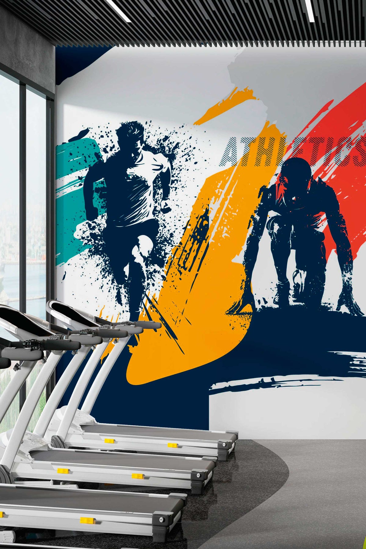 Mural de parede desportivo abstrato colorido