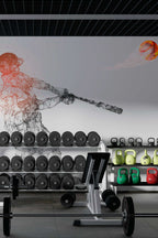 Motivo de basebol geométrico cinzento e laranja em mural de parede