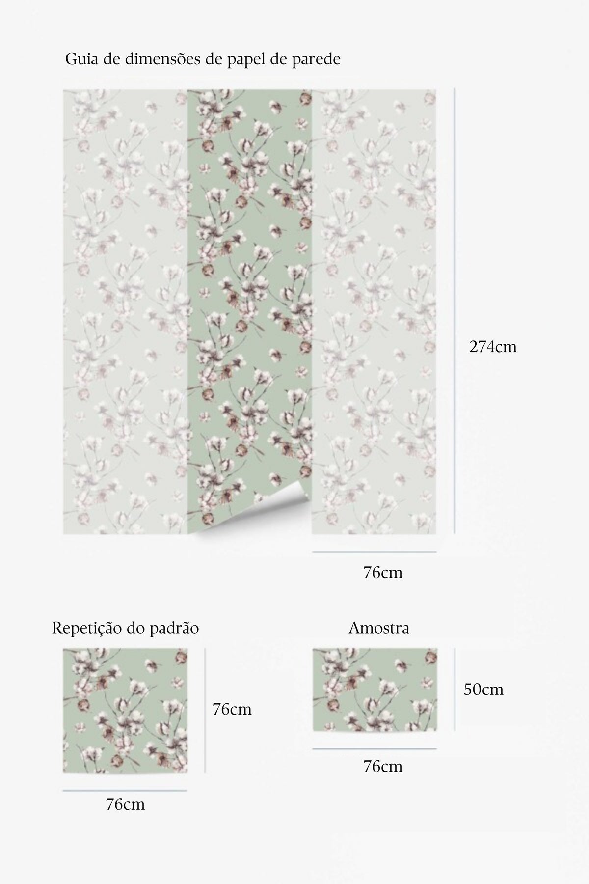 Papel de parede flores de algodão verde-sálvia — imagem 5