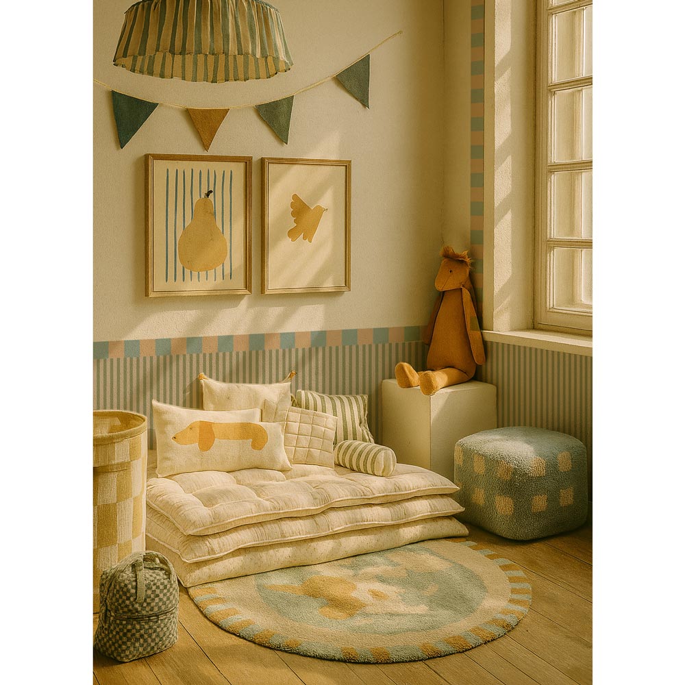 Faixa decorativa bege e azul estilo escandinavo