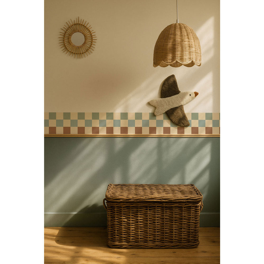 Faixa decorativa xadrez clássico bege e branco