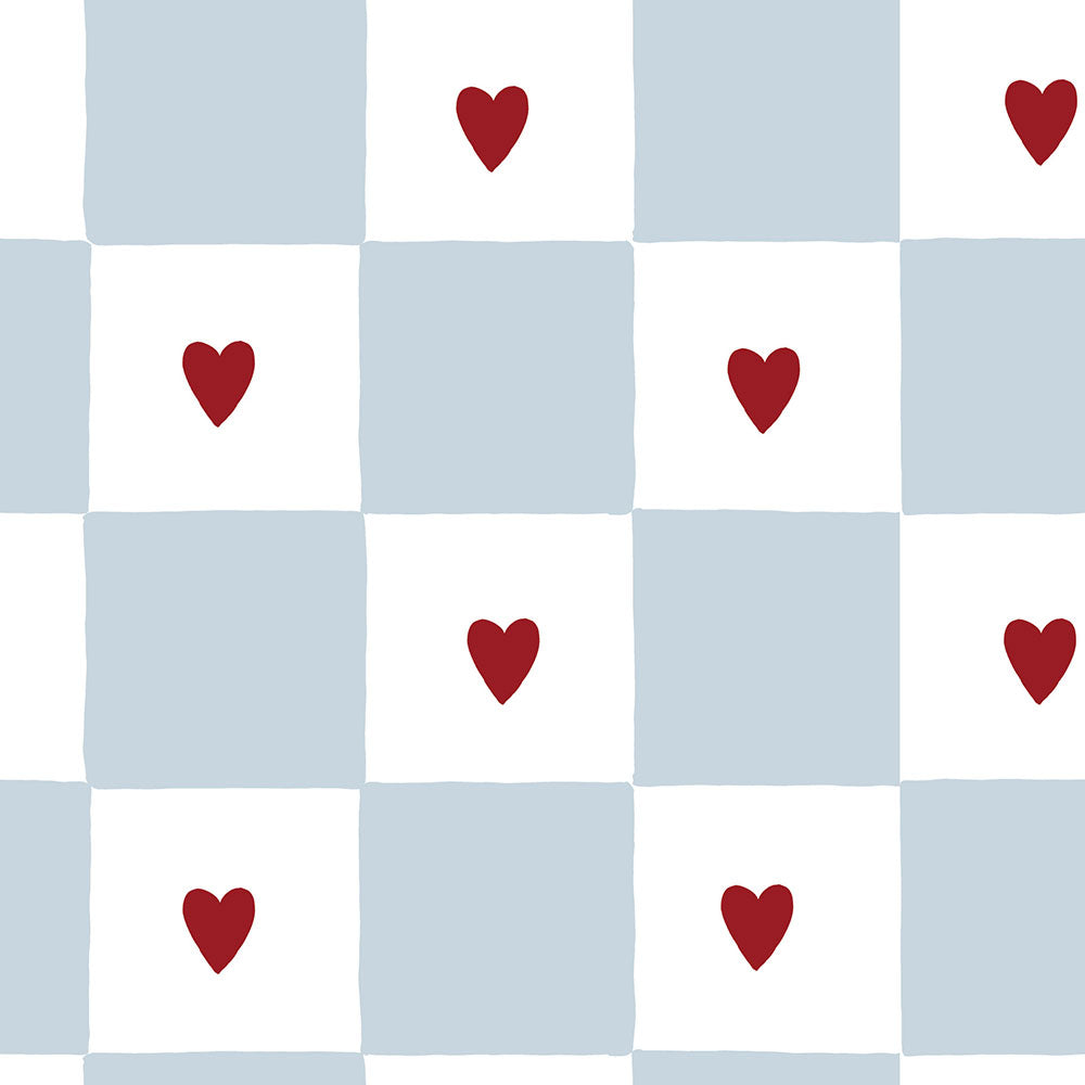 Papel de parede xadrez corações estilo francês — imagem 2