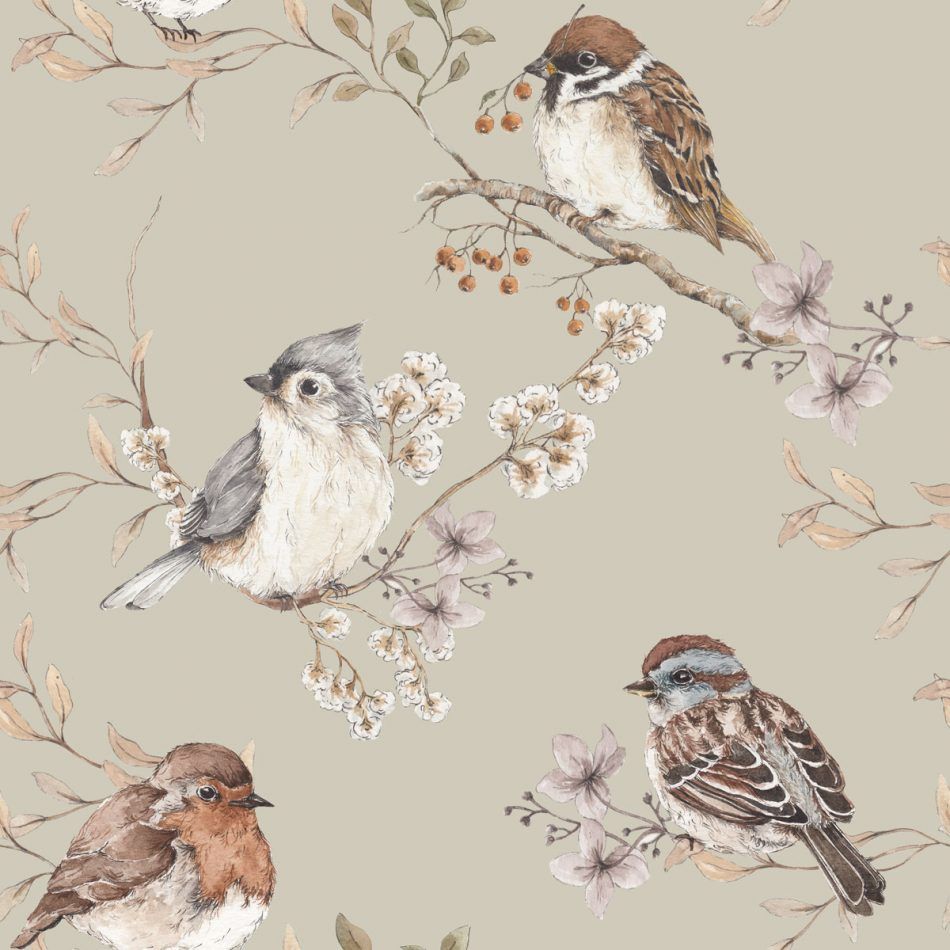 Papel de parede pássaros e ramagens — imagem 3