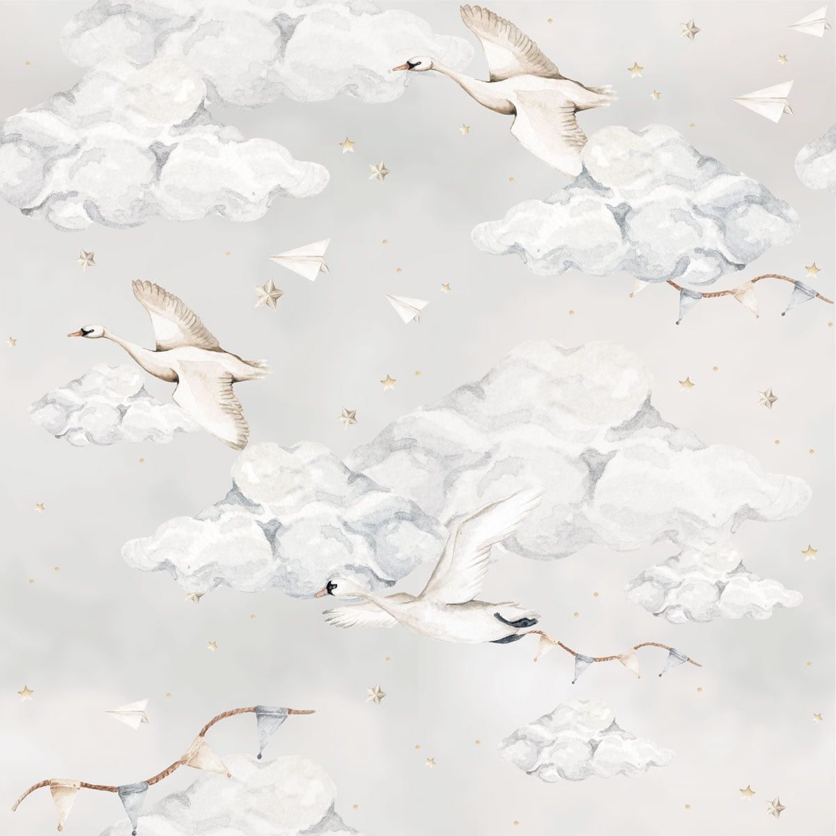 Papel de parede cisnes azul estilo infantil — imagem 2