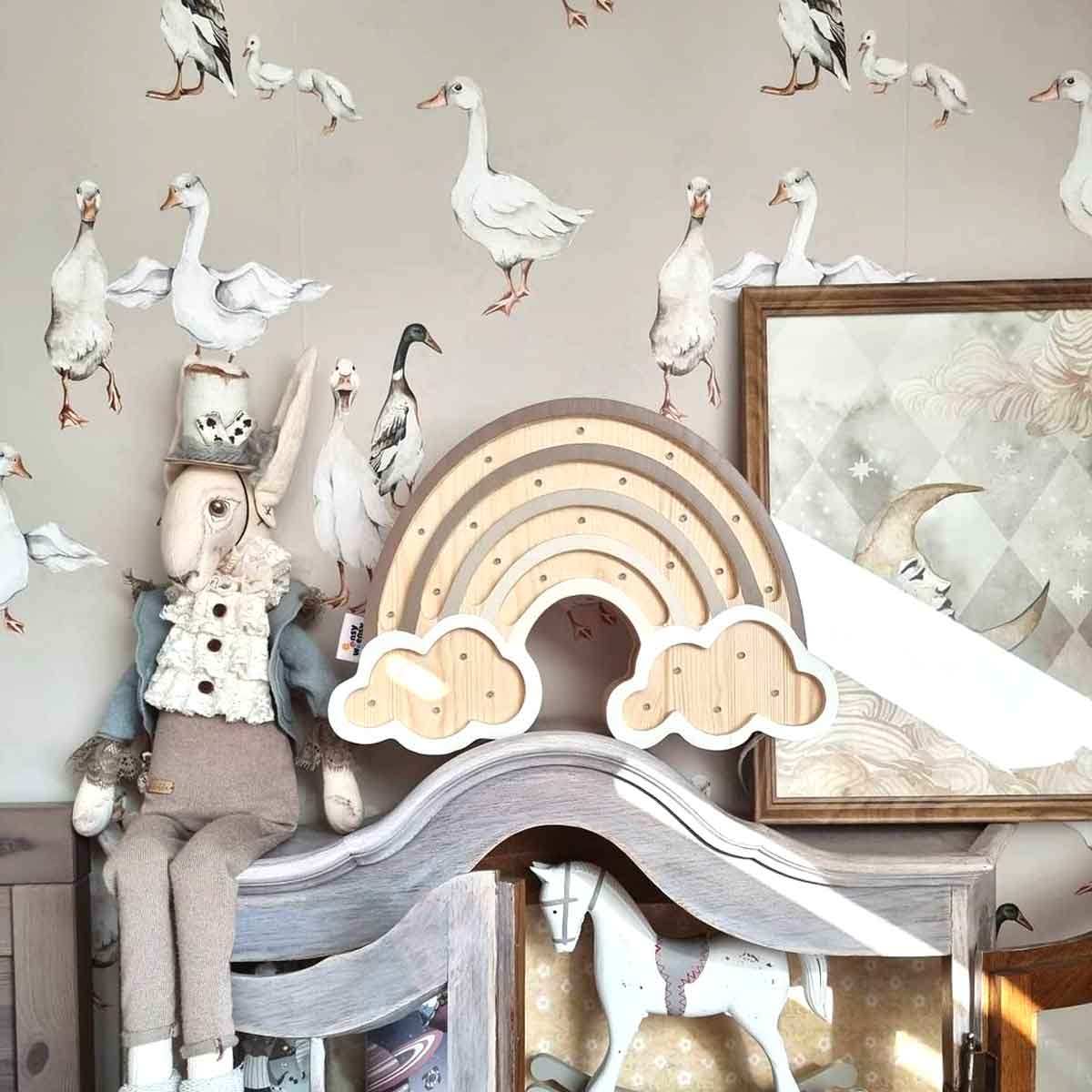 Papel de parede patos brancos estilo vintage — imagem 4