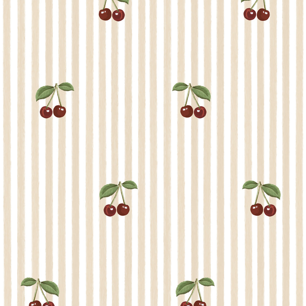 Papel de parede riscas com cerejas estilo infantil — imagem 2