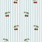 Papel de parede riscas azuis com cerejas infantil — imagem 2