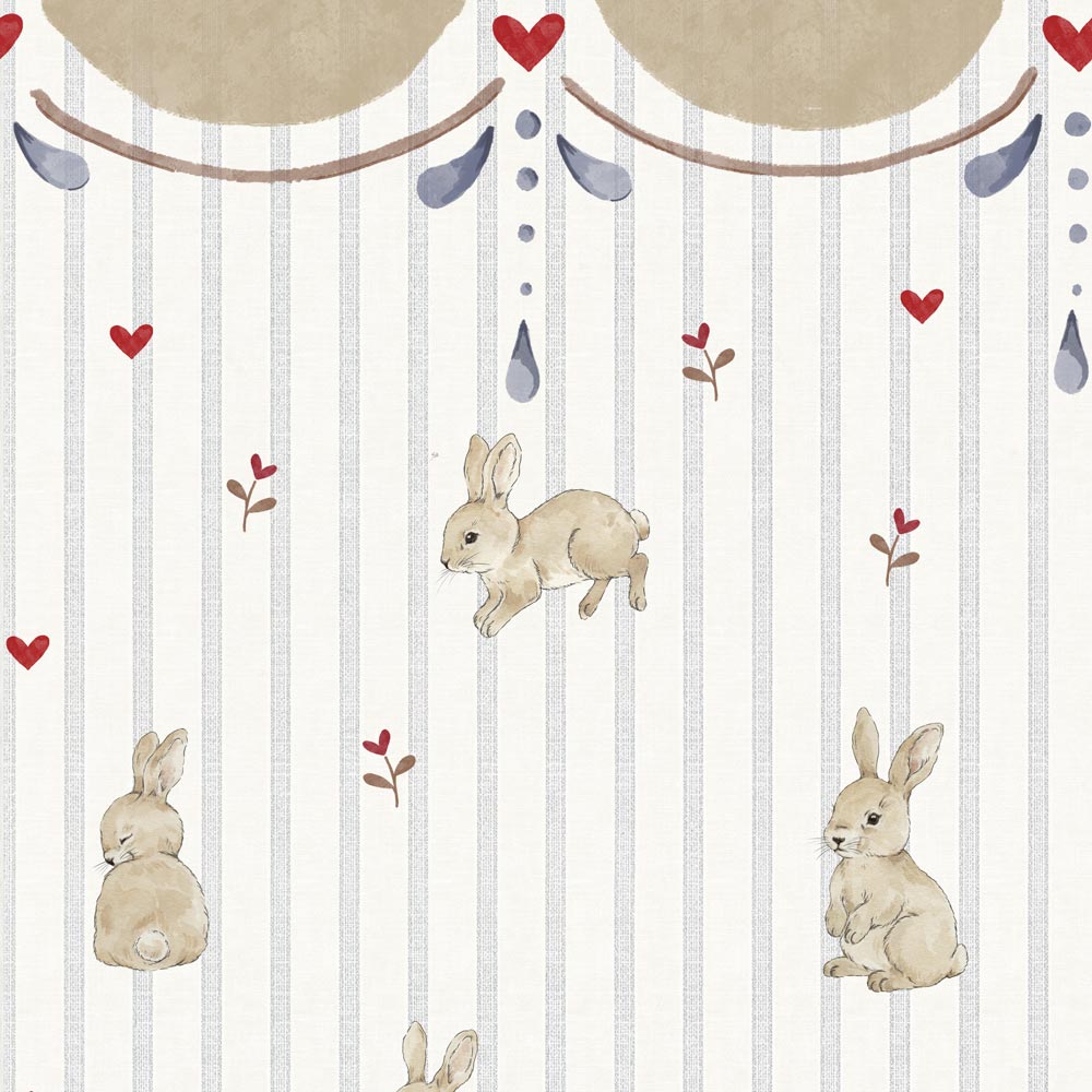 Papel de parede coelhos e corações às riscas pastel com ornamento — imagem 2