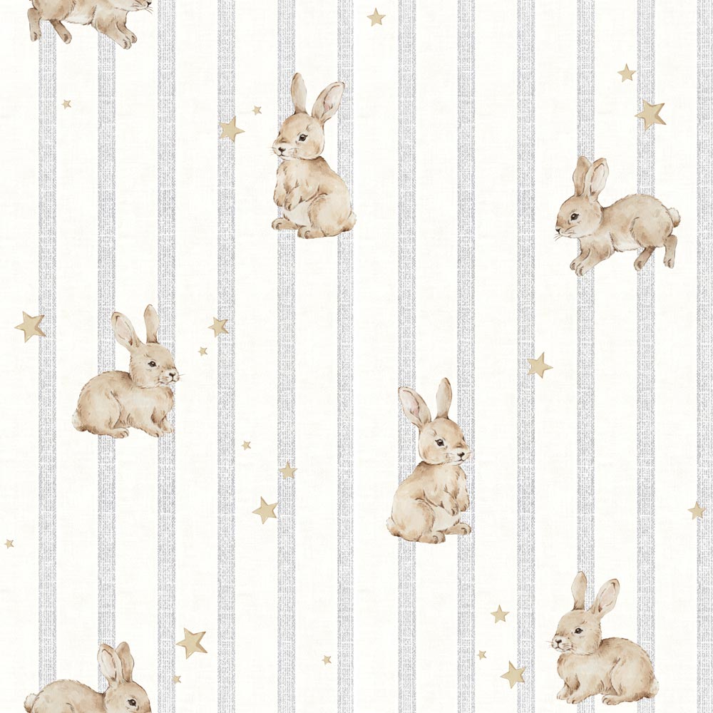 Papel de parede coelhos e corações às riscas pastel — imagem 2