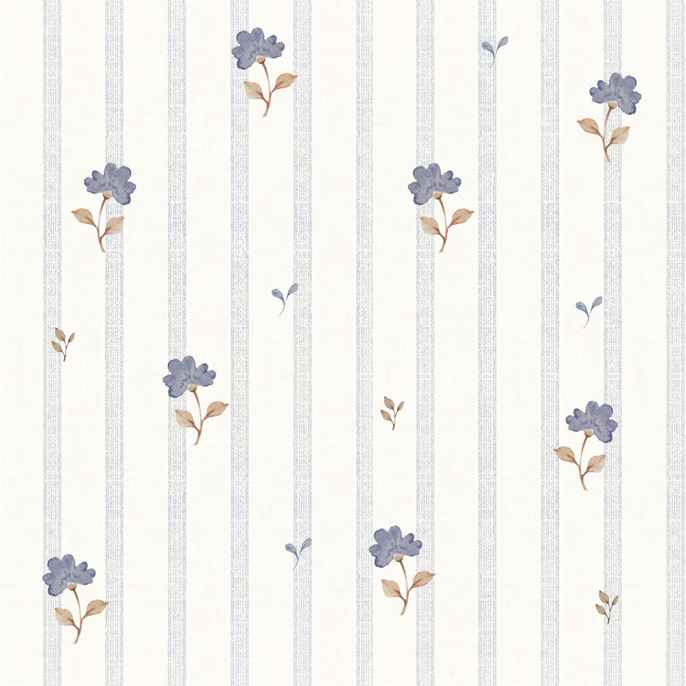 Papel de parede flores delicadas estilo retro azul