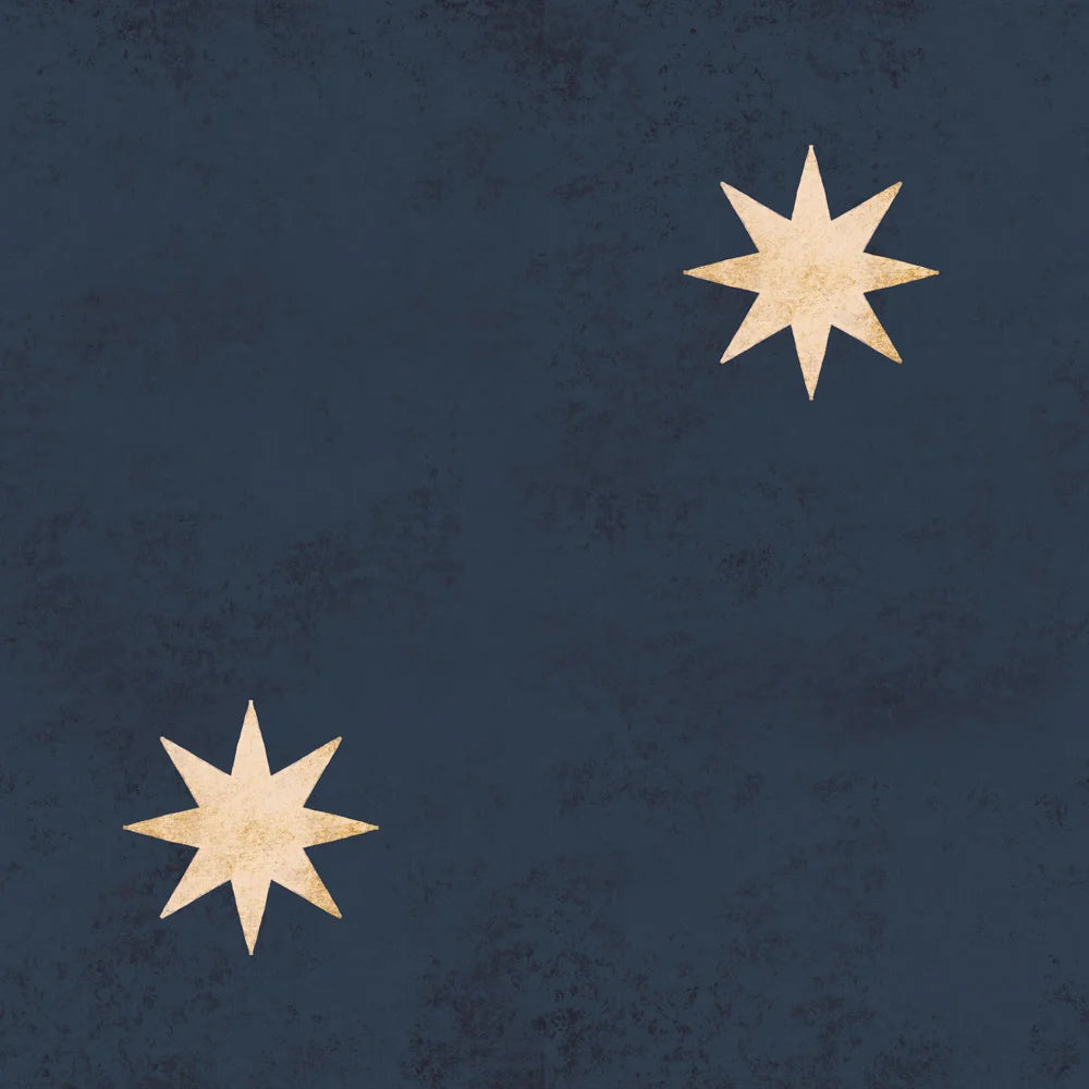Papel de parede de céu estrelado em azul-marinho com estrelas douradas