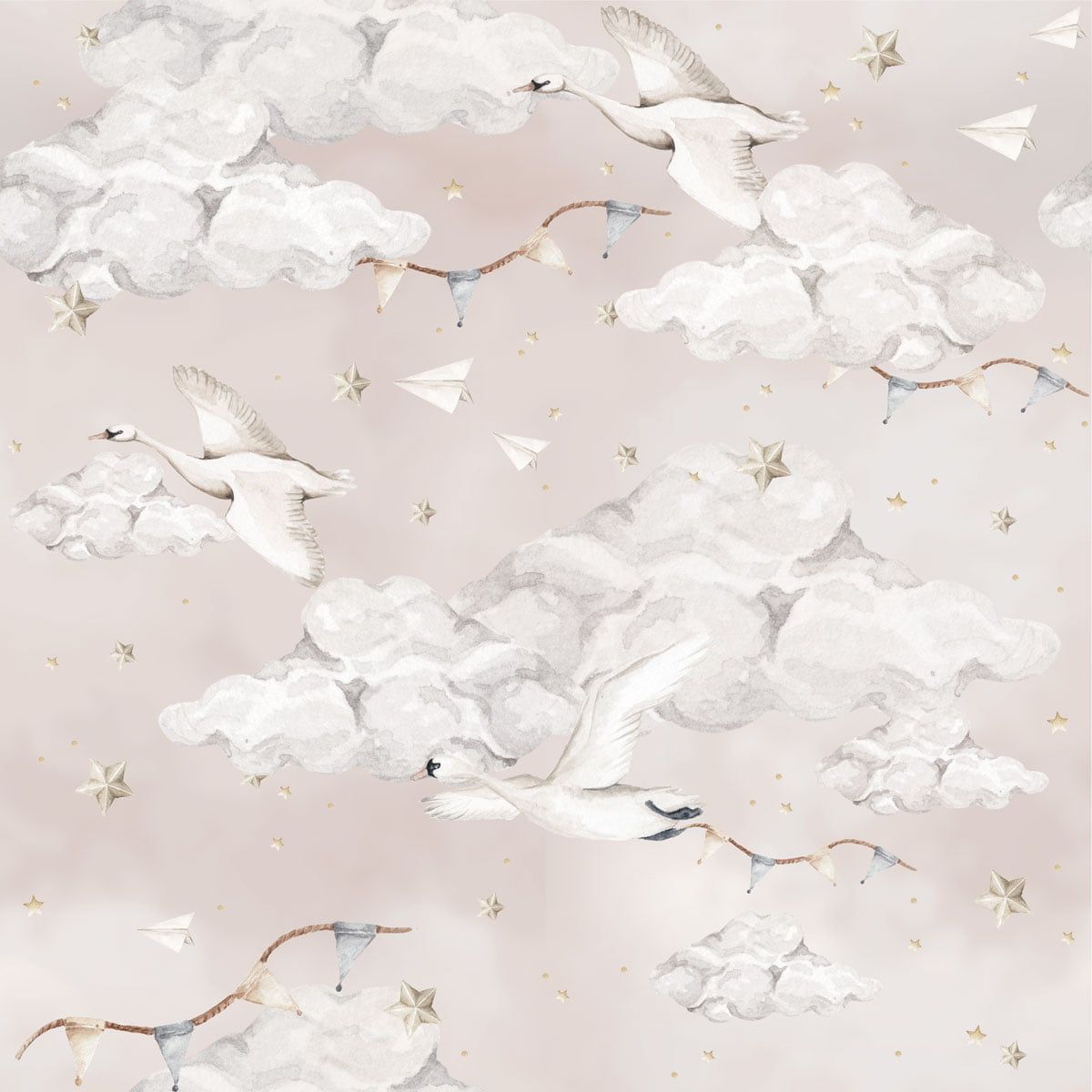 Papel de parede cisnes azul estilo infantil — imagem 3
