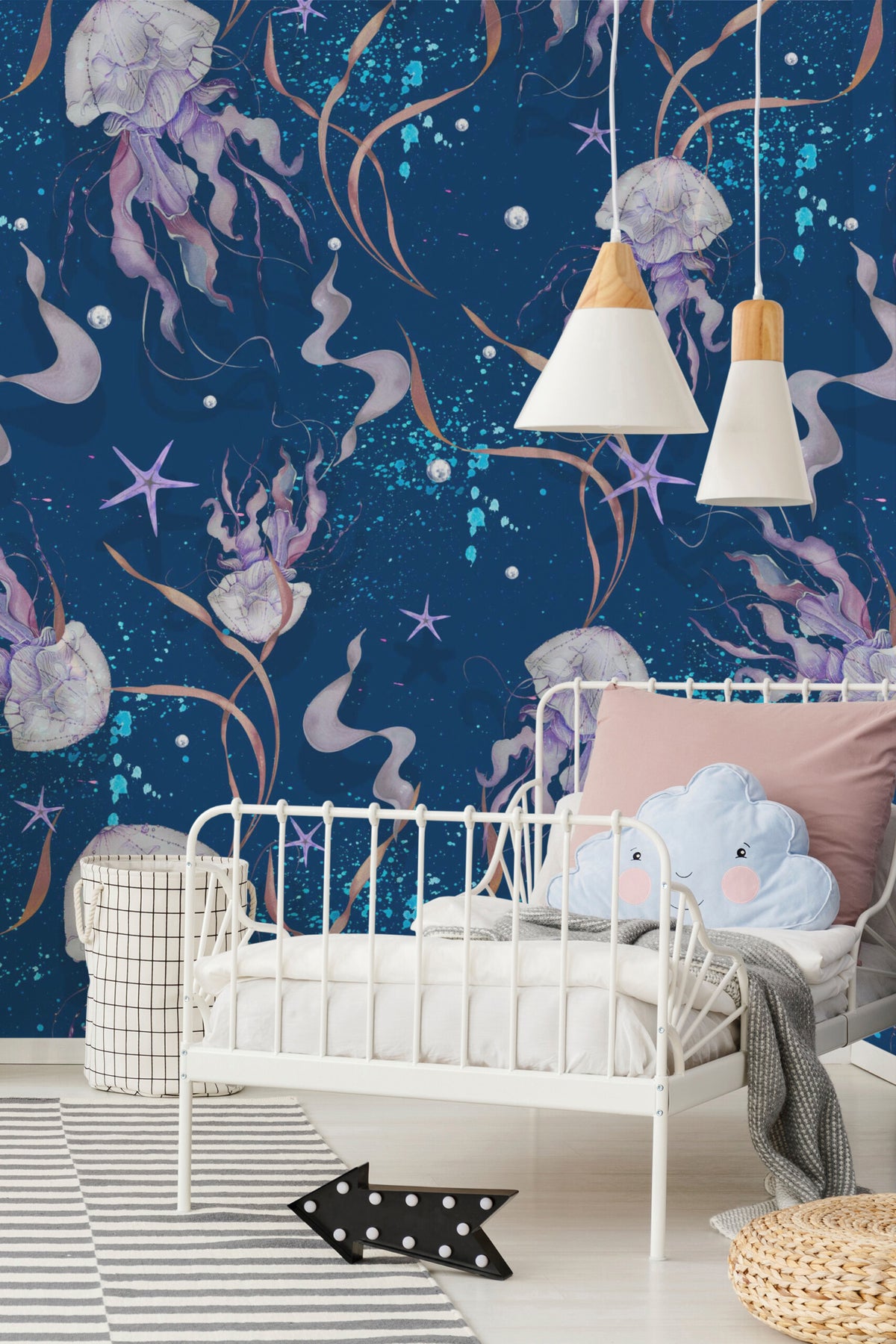 Mural de parede medusas aquarela índigo e coral — imagem 3