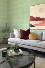 Papel de parede riscas verde-sage estilo pincelado