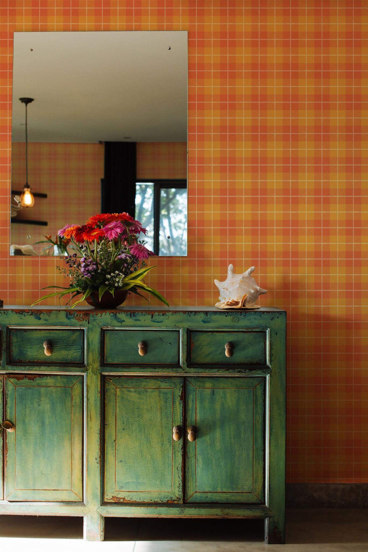 Papel de parede xadrez laranja e amarelo outonal