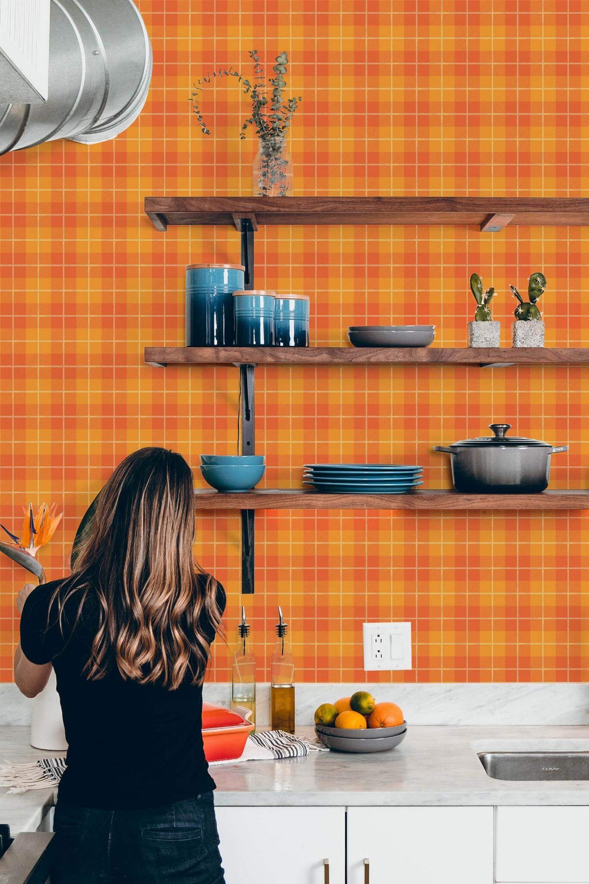 Papel de parede xadrez laranja e amarelo outonal — imagem 3
