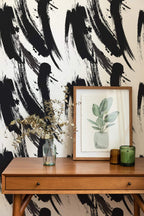 Papel de parede pinceladas preto e branco moderno