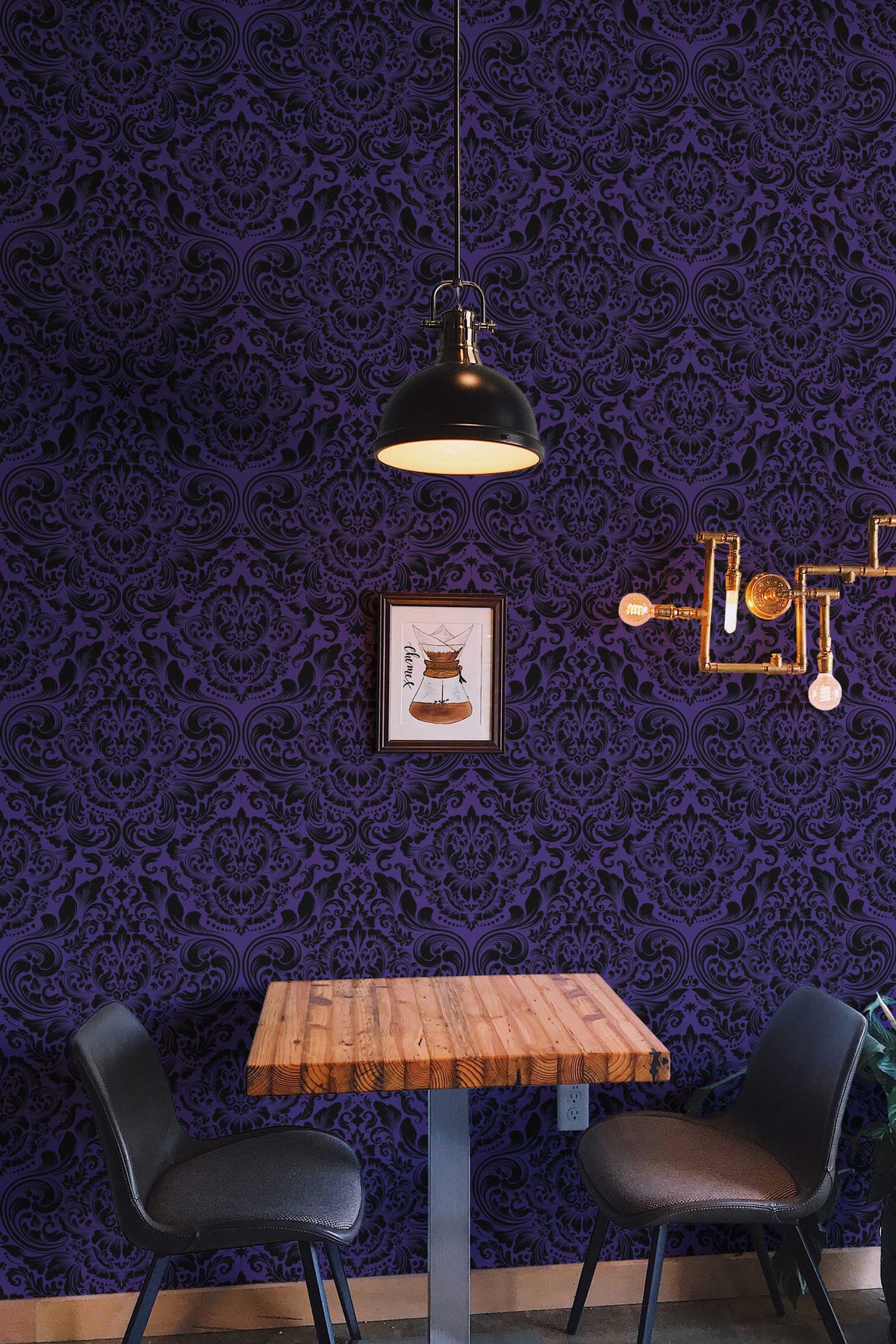 Papel de parede damasco gótico roxo e preto — imagem 3