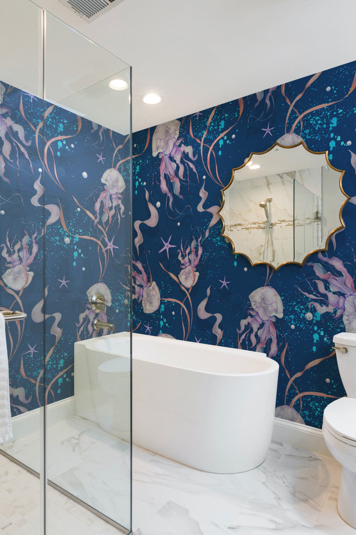 Mural de parede medusas aquarela índigo e coral — imagem 4