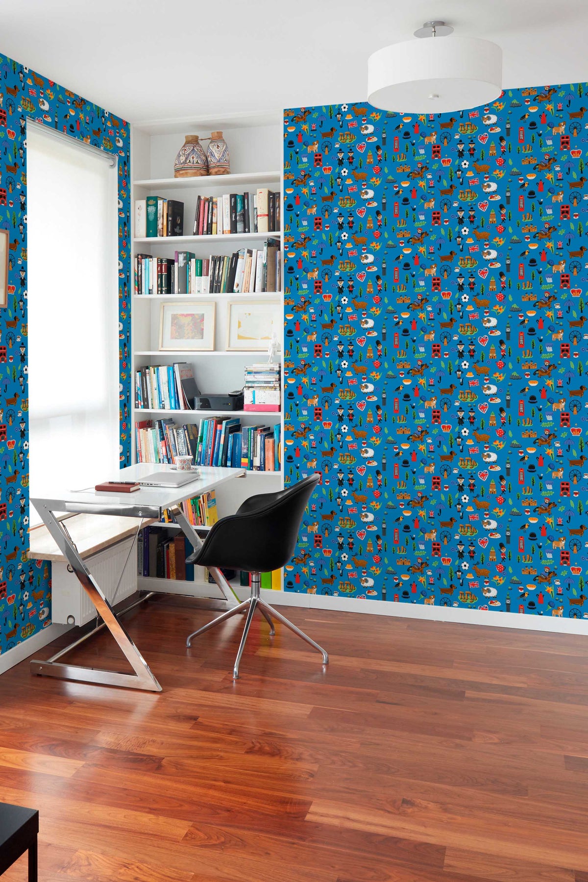 Papel de parede ícones britânicos azul vibrante