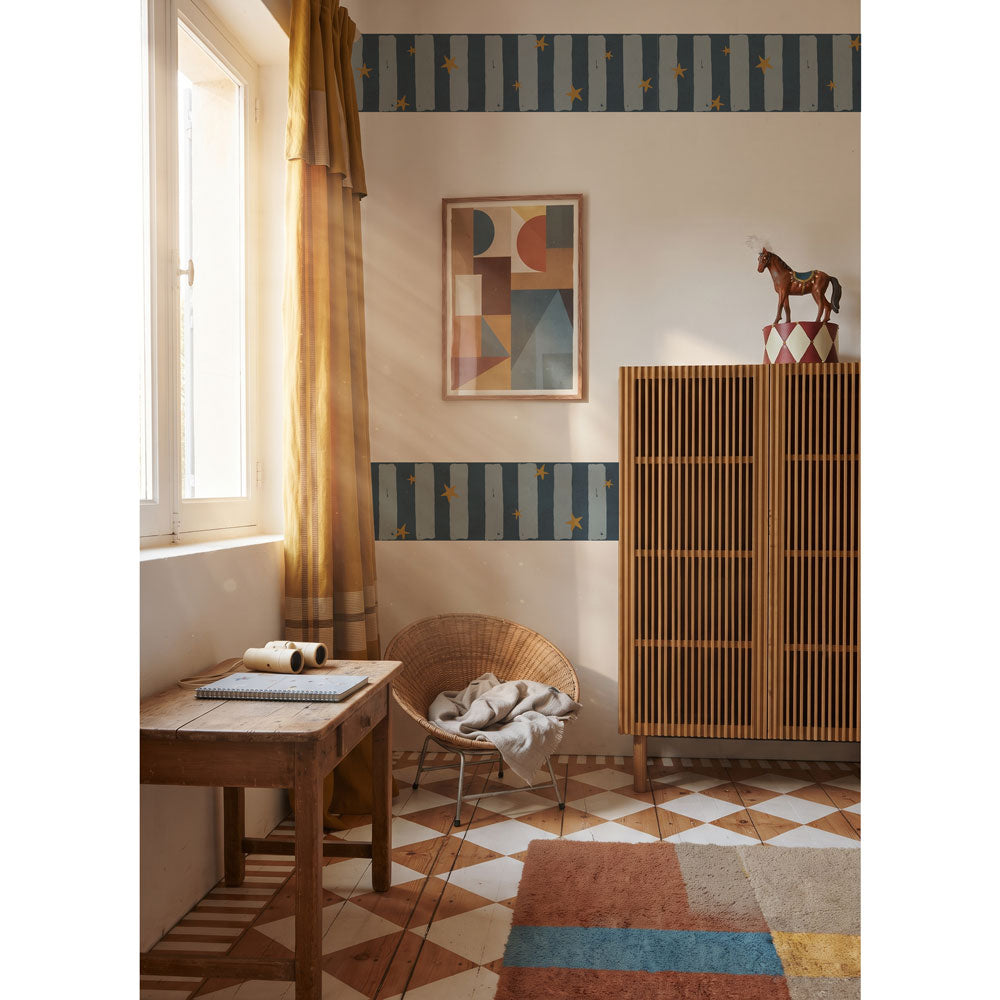 Faixa decorativa riscas estrelas azul e dourado
