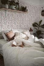 Papel de parede floral botânico vintage bege e branco — imagem 3