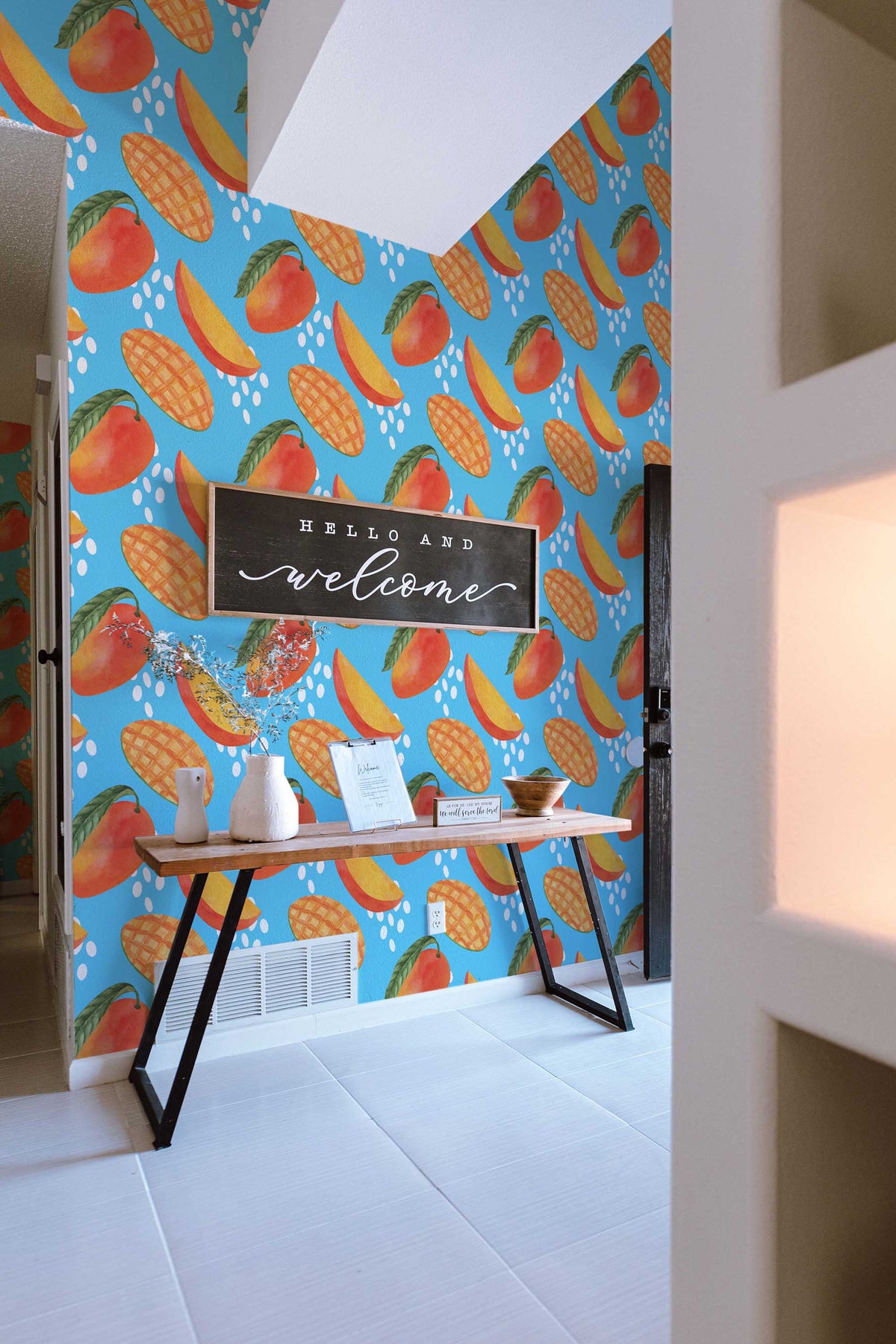 Papel de parede tropical mangos azul vibrante — imagem 4
