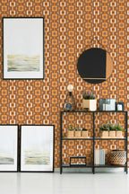 Papel de parede geométrico retro castanho e laranja