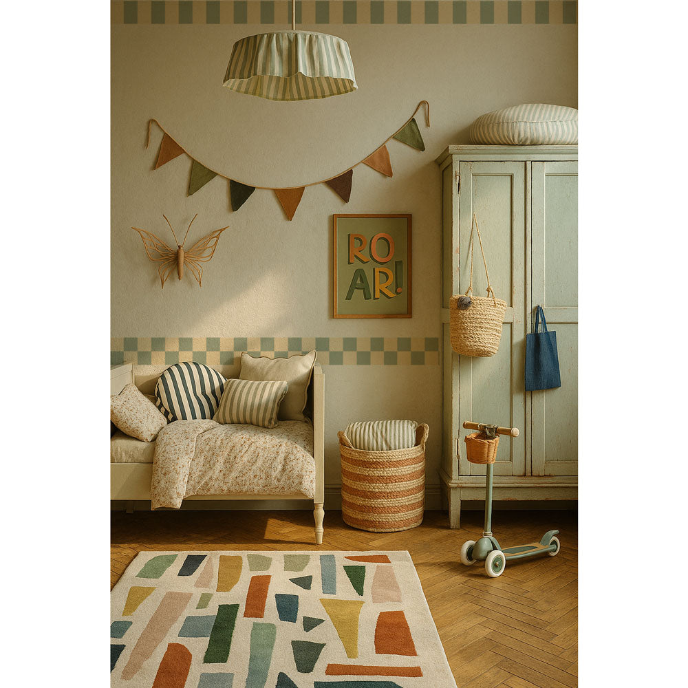 Faixa decorativa listras creme e verde suave