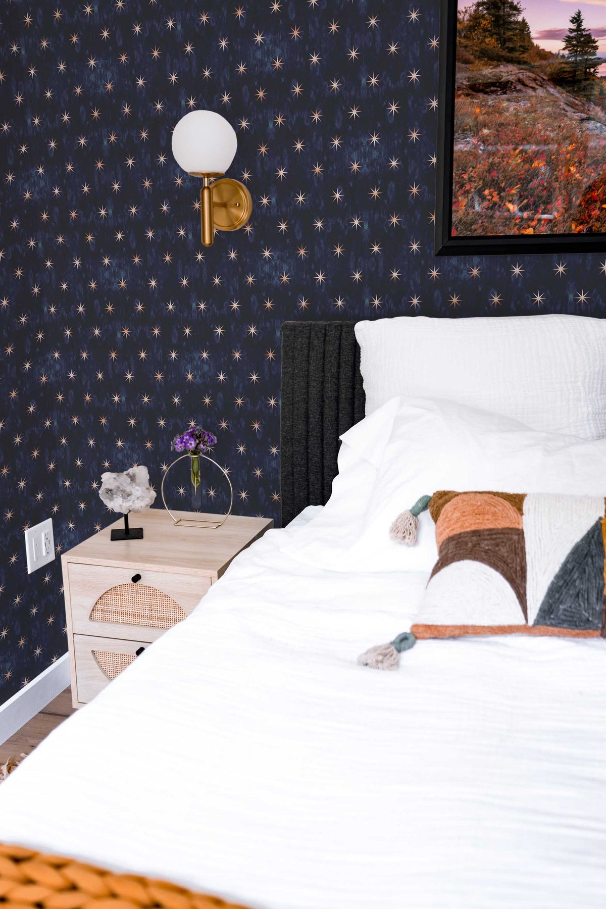 Papel de parede estrelas azul escuro boho