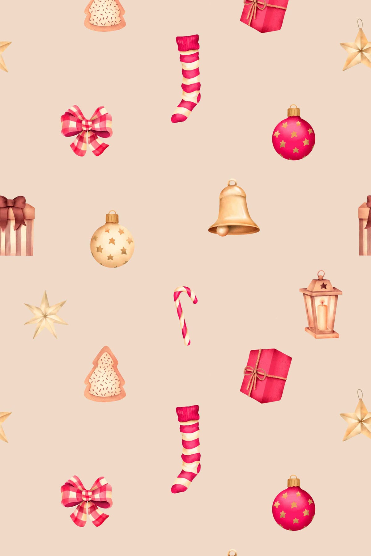 Papel de parede natalício motivos festivos bege — imagem 2